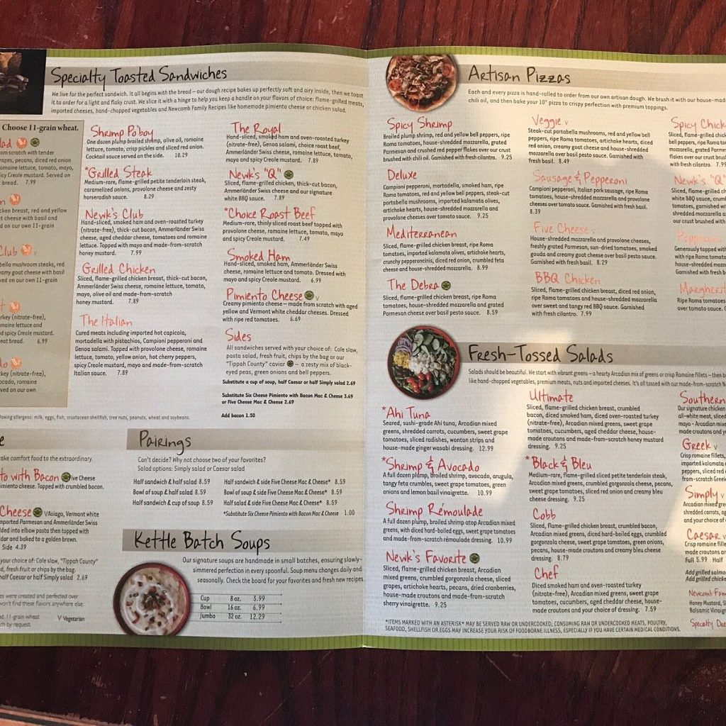 Newk's Menu USA
