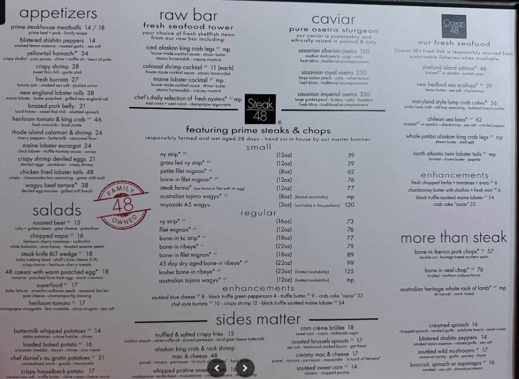 steak 48 menu